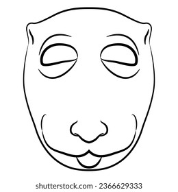 Feline mask of Mixtec Indians. Stylized face of a wild cat. Native American art. Black and white linear silhouette.
