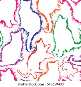 A feline pattern from scratch. Chalk, charcoal, pencil. Seamless pattern. Vector illustration.