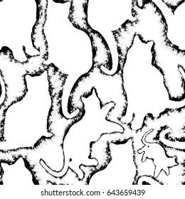 A feline pattern from scratch. Chalk, charcoal, pencil. Seamless pattern. Vector illustration.