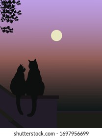 Feline Silhouettes on the Moon