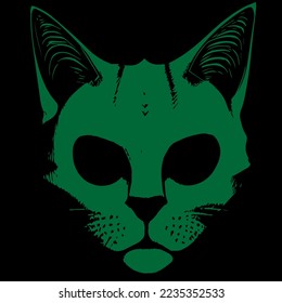 feline skeleton green, hand drawn vector picture
