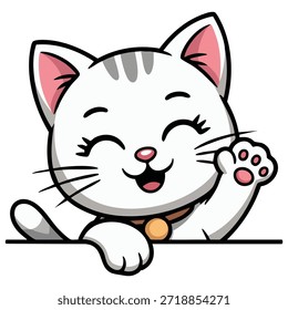 Felina acenando alô ilustração vetor isolado no fundo branco