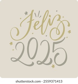 Feliz 2025. Happy 2025 in brazilian portuguese. Modern hand Lettering. vector.