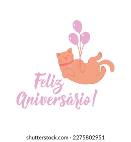 Feliz Aniversario. Brazil lettering. Translation from Portuguese - Happy Birthday. Modern vector brush calligraphy. Ink illustration