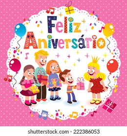 Feliz Aniversario Brazilian Portuguese Happy Birthday kids card