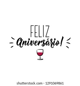 Feliz Aniversario. Lettering. Translation from Portuguese- Happy Birthday. Modern vector brush calligraphy. Ink illustration