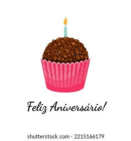 Feliz Aniversario Portuguese Happy Birthday card with brigadeiro.