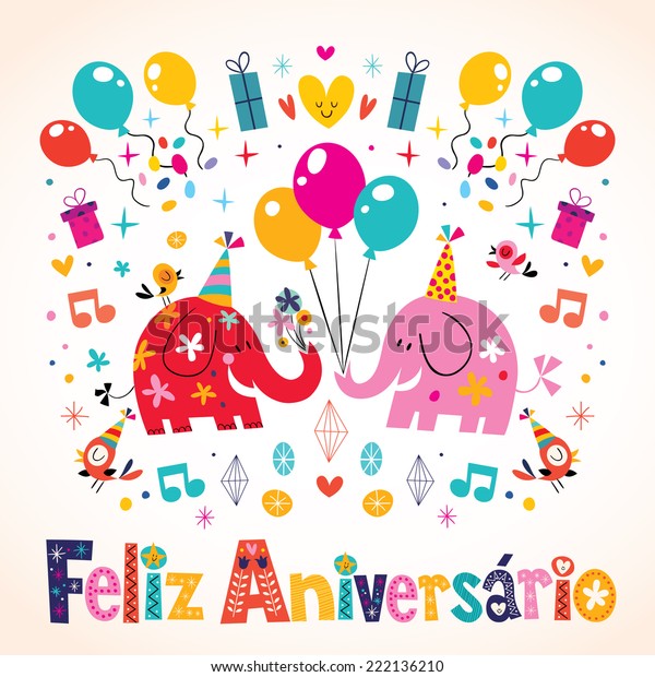Carte D Elephant Mignon Feliz Aniversario Portugais Image Vectorielle De Stock Libre De Droits