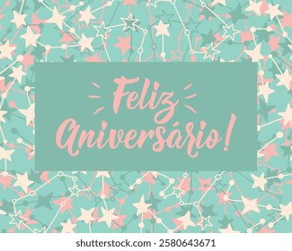 Feliz Aniversario. Translation from Portuguese - Happy Birthday. Greeting card with hand drawn lettering.