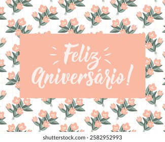 Feliz Aniversario. Translation from Portuguese - Happy Birthday. Perfect design for greeting cards, posters and social media. Portuguese Lettering.