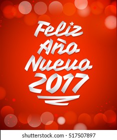 Feliz Ano nuevo 2017 - Spanish translation: happy new year 2017, vector made with ribbons - typographic design