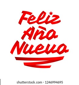 Feliz Ano Nuevo, Happy New Year spanish text, Vector Lettering made with Ribbons