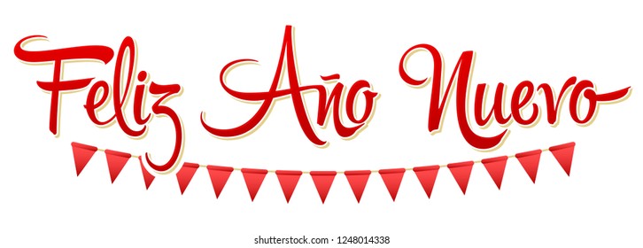 Feliz Ano Nuevo, Happy New Year spanish text, Vector Holiday Lettering design