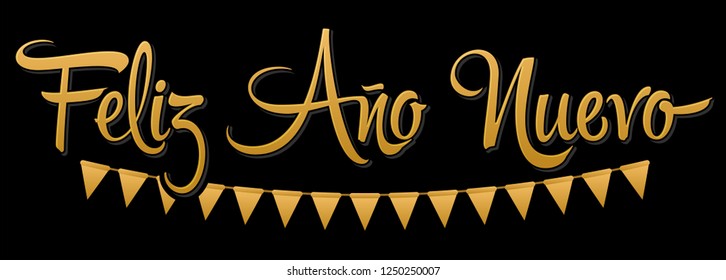 Feliz Ano Nuevo, Happy New Year spanish text, Vector Holiday Lettering design