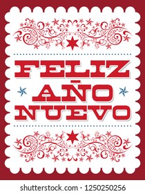 Feliz Ano Nuevo, Happy New Year spanish text, Vector holiday card poster design