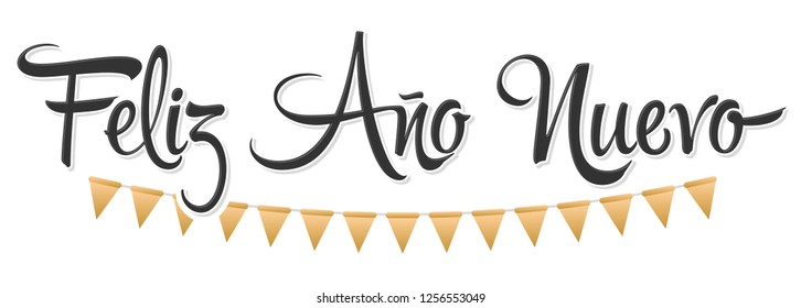 Feliz Ano Nuevo, Happy New Year spanish text, Vector Holiday Lettering design