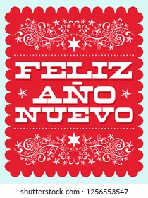 Feliz Ano Nuevo, Happy New Year spanish text, Vector holiday card poster design