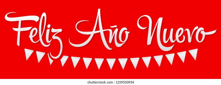 Feliz Ano Nuevo, Happy New Year spanish text, Vector Holiday Lettering design