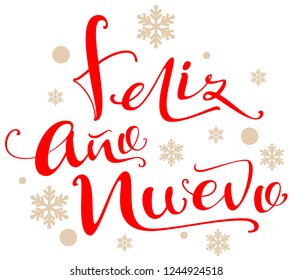 Feliz ano nuevo text translation from Spanish. Isolated on white vector lettering illustration greeting card