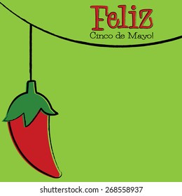 Feliz Cinco de Mayo chili pepper string card in vector format.