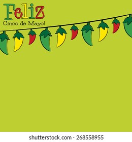 Feliz Cinco de Mayo chili pepper string card in vector format.