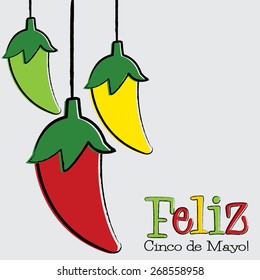 Feliz Cinco de Mayo chili pepper string card in vector format.