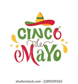 Feliz Cinco de Mayo handwritten text in Spanish (Happy Fifth of May). Modern brush calligraphy isolated on white background, hand lettering for Mexican holiday. Vector illustration for greeting card