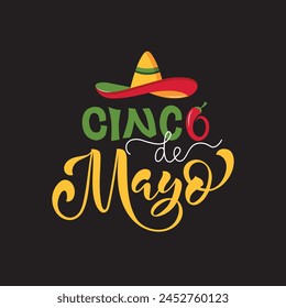 Feliz Cinco de Mayo handwritten text in Spanish (Happy Fifth of May). Modern brush calligraphy, hand lettering typography for Mexican holiday. Vector illustration for greeting card