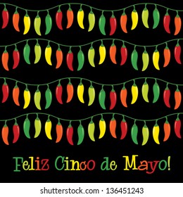 "Feliz Cinco de Mayo" (Happy 5th of May) chilli card in vector format.