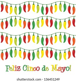 "Feliz Cinco de Mayo" (Happy 5th of May) chilli card in vector format.