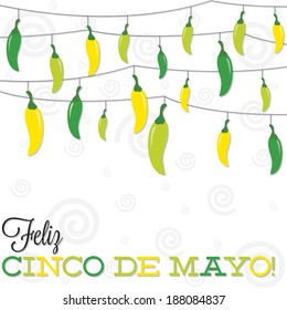 'Feliz Cinco de Mayo' (Happy 5th of May) strings of peppers in vector format.