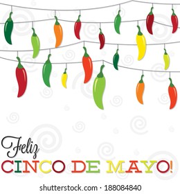 'Feliz Cinco de Mayo' (Happy 5th of May) strings of peppers in vector format.