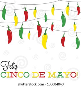 'Feliz Cinco de Mayo' (Happy 5th of May) strings of peppers in vector format.