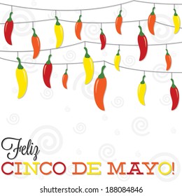 'Feliz Cinco de Mayo' (Happy 5th of May) strings of peppers in vector format.