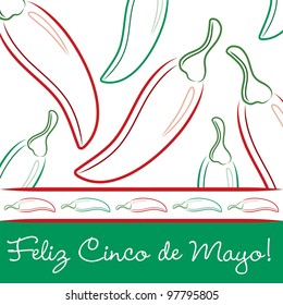 "Feliz Cinco de Mayo" (Happy 5th of May) hand drawn chili card in vector format.