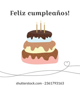 Feliz cumpleanos birthday anniversary card. Simple style  vector illustration. 