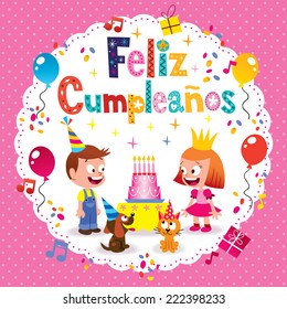 Feliz Cumpleanos - Happy Birthday in Spanish kids card