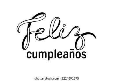 Feliz Cumpleanos, Happy Birthday in spanish language. Vector doodle illustration