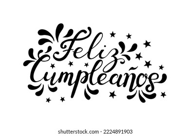 Feliz Cumpleanos, Happy Birthday in spanish language. Vector doodle illustration