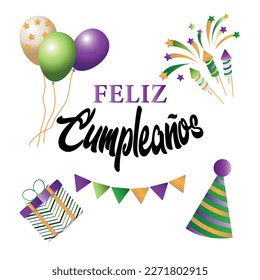 Feliz Cumpleanos - happy birthday spanish text - vector lettering	