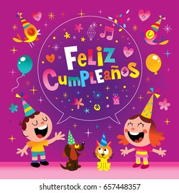 Feliz Cumpleanos - Happy Birthday in Spanish kids greeting card