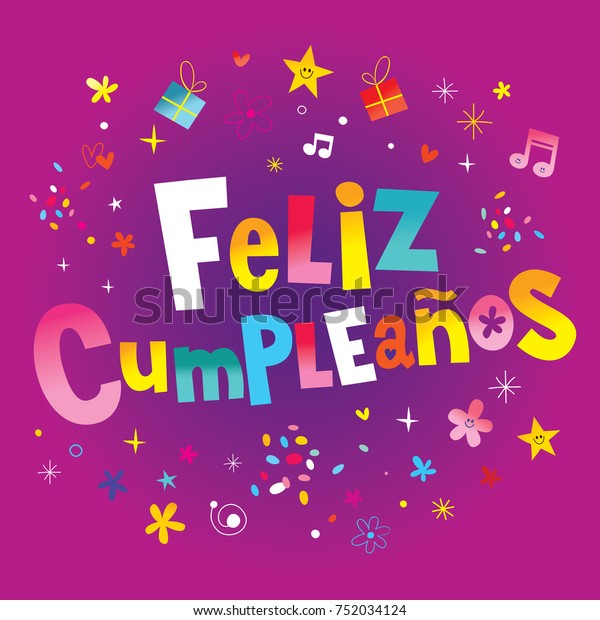 Feliz Cumpleanos Happy Birthday Spanish Greeting Stock Vector Royalty