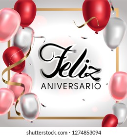 Feliz Cumpleanos translated from Spanish portuguese Happy Birthday template for. Vector illustration on white background. Used for invitation, greeting card etc. - Vector