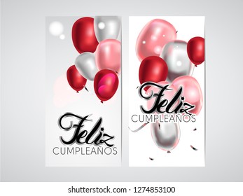 Feliz Cumpleanos translated from Spanish portuguese Happy Birthday template for. Vector illustration on white background. Used for invitation, greeting card etc. - Vector