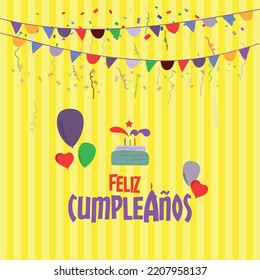 Feliz cumpleaos. Feliz cumpleaños en español con el diseño dibujado a mano