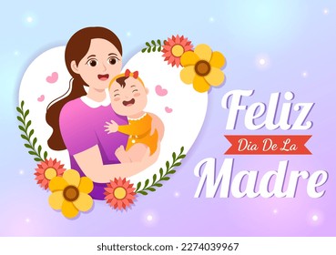 Feliz Día De La Madre Illustration with Celebrating Happy Mother Day and Cute Kids in Flat Cartoon Hand Drawn for Web Banner or Landing Page Templates