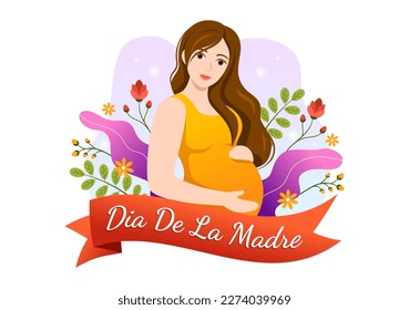 Feliz Día De La Madre Illustration with Celebrating Happy Mother Day and Cute Kids in Flat Cartoon Hand Drawn for Web Banner or Landing Page Templates