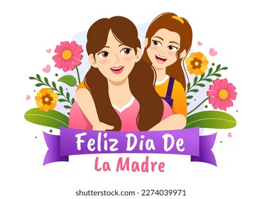 Feliz Día De La Madre Illustration with Celebrating Happy Mother Day and Cute Kids in Flat Cartoon Hand Drawn for Web Banner or Landing Page Templates