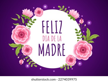 Feliz Día De La Madre Illustration with Celebrating Happy Mother Day and Cute Kids in Flat Cartoon Hand Drawn for Web Banner or Landing Page Templates