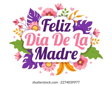 Feliz Día De La Madre Illustration with Celebrating Happy Mother Day and Cute Kids in Flat Cartoon Hand Drawn for Web Banner or Landing Page Templates